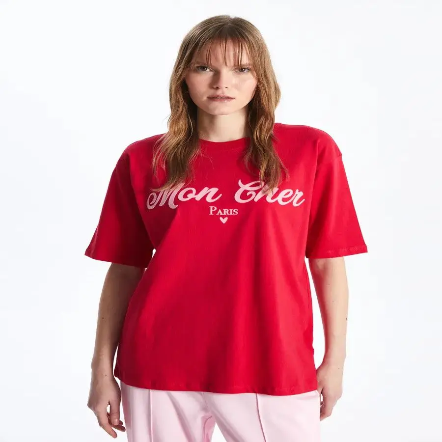 100% pur coton confortable été rouge T-shirts Chic Design flore Unique imprimé Simple ample élégant hauts rue mode dame