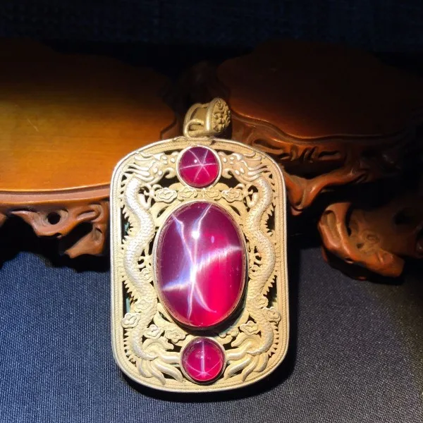 

Коллекция старого серебра с инкрустацией большого кольца Shuanglong, кулон со звездой и рубином, коллекция аксессуаров на шею.