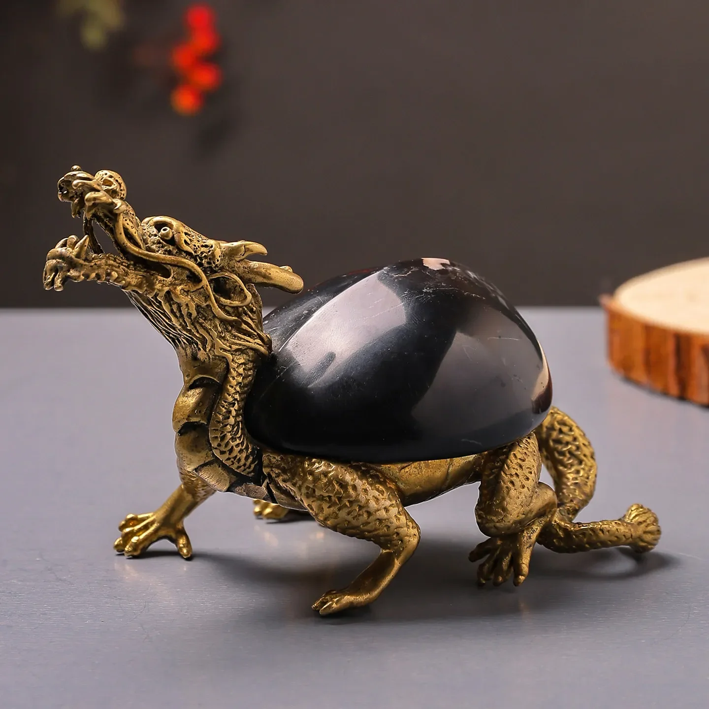 Golden Dragon Marble Sculpture Metal Turtle Abstract Dragon Handicrafts Handcrafted Brass Marble Metal Figurine Home Decoration