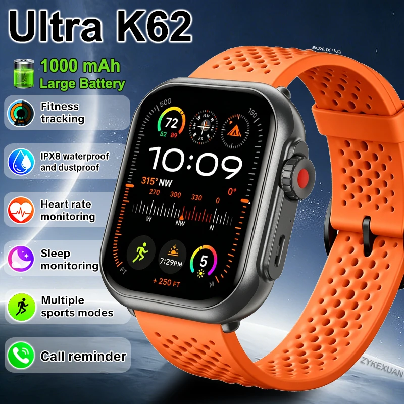 

Watch Ultra K62 Smartwatch For iOS 1000mAh Battery AMOLED Display Sport Heart Rate GPS Waterproof Men Women BT Call Smartwatches