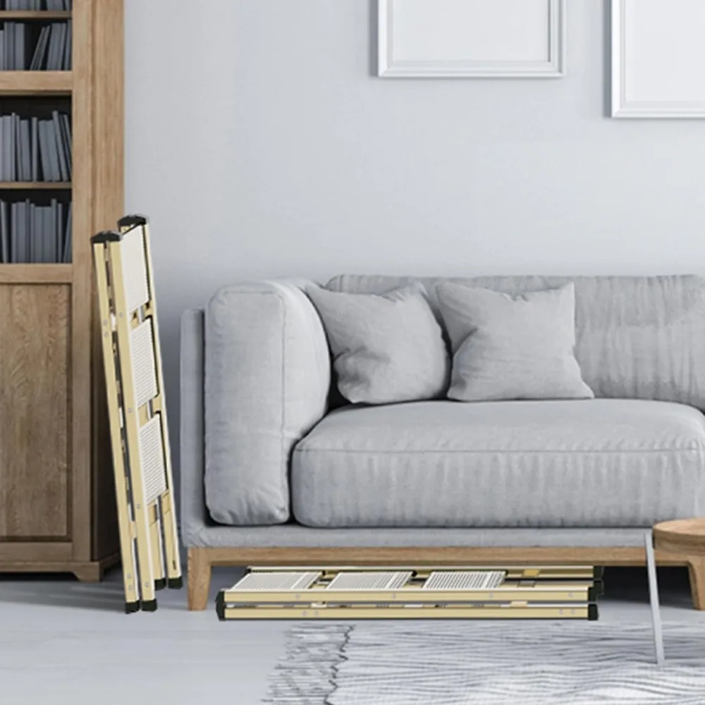 سلم ألومنيوم قابل للطي - سلم خفيف الوزن بثلاث خطوات مع ميزات مضادة للانزلاق للاستخدام المنزلي في المطبخ، مناسب للبالغين، كومبا