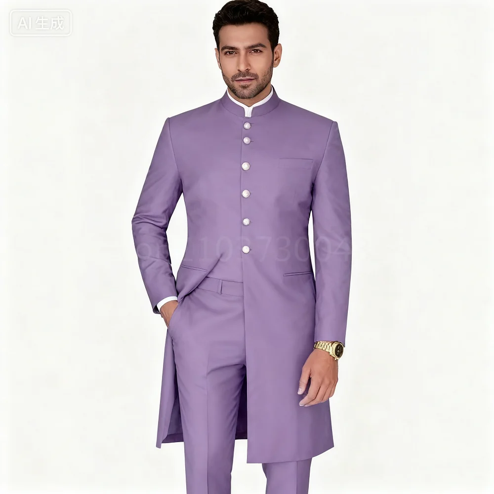 

Синий формальный свадебный костюм жениха с уникальным воротником, однобортный длинный пиджак и брюки, облегающая мужская одежда для церемонии