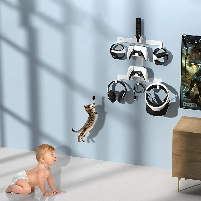 행잉 랙 VR 헤드셋 마운트 브래킷, 컨트롤러 거치대 및 헤드폰 행어, PS VR2 헤드셋용