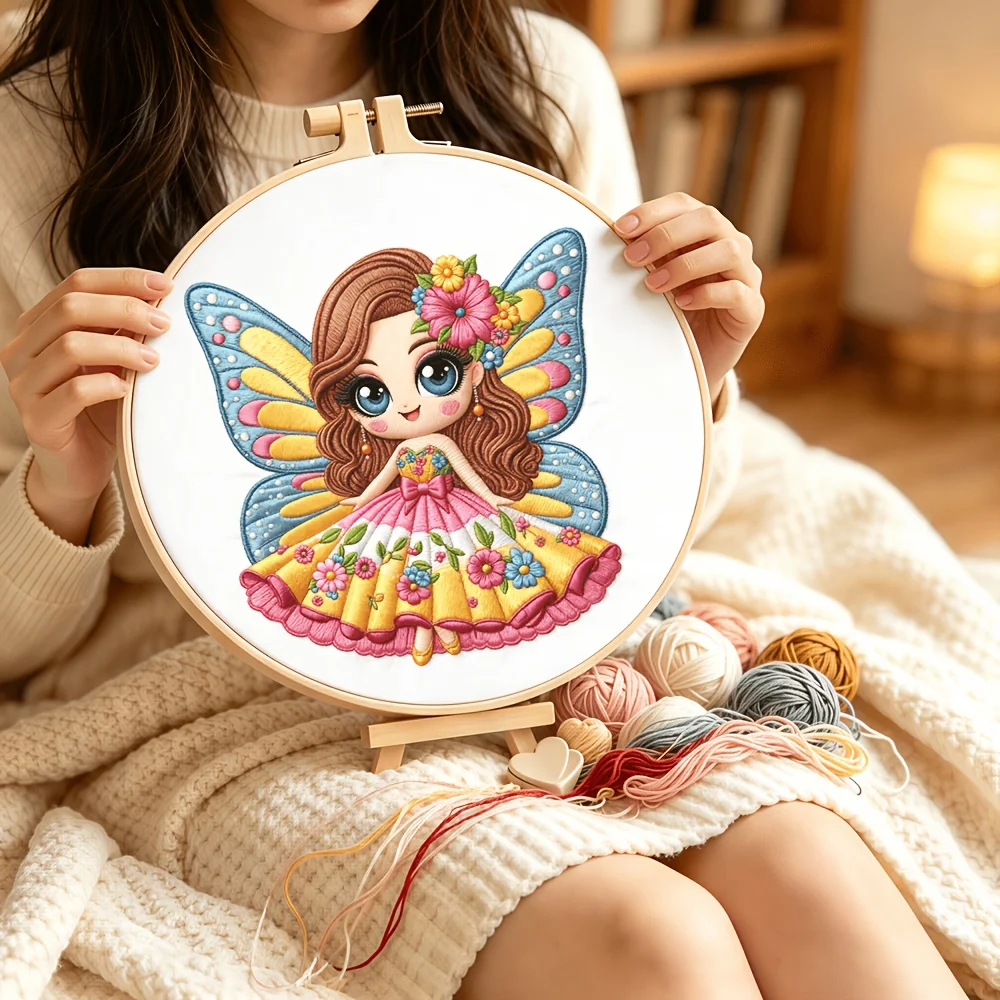 Embroidery Stitch Practice Kit Pre‑Printed Fabric Bamboo Hoop Thread Needles Learning Hand‑Stitching Craft Set