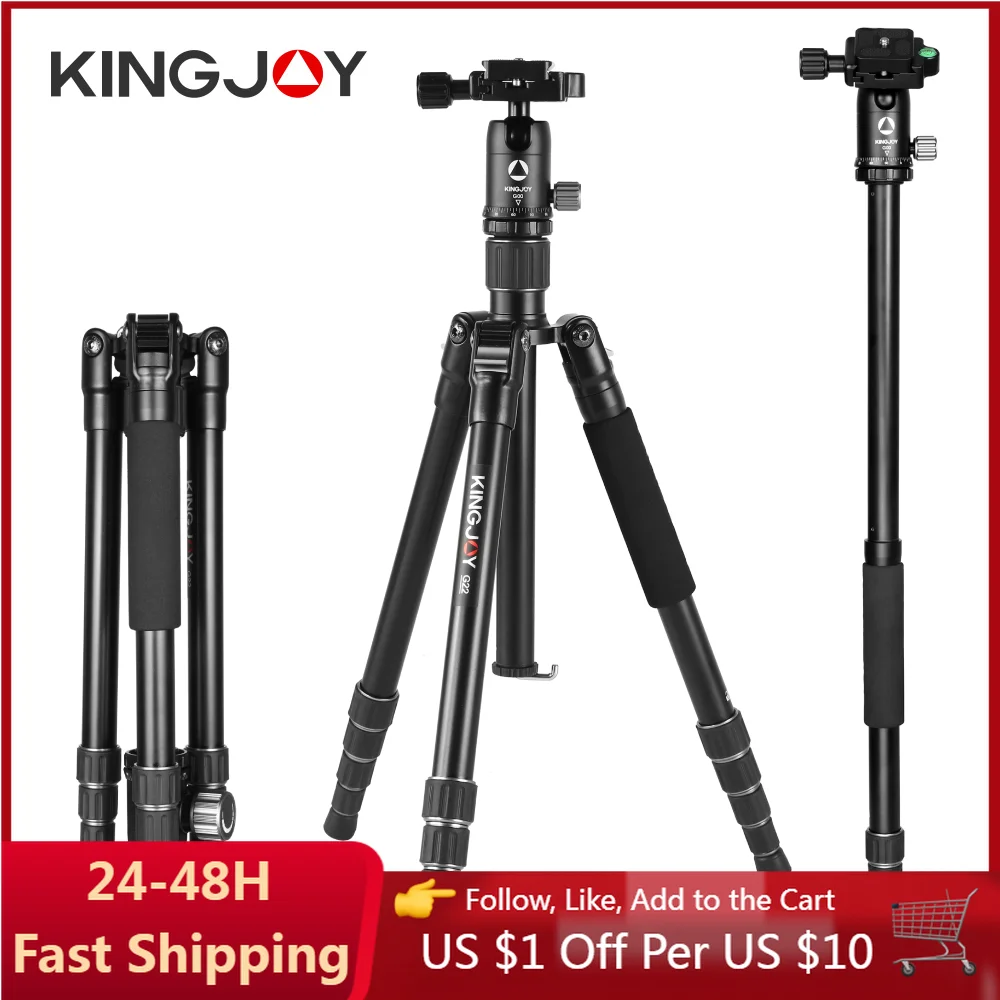 

KINGJOY Camera Tripod Stand Foldable Legs Tripode Professional Aluminum Alloy Monopod with 360° Ball Head for DSLRs, Telescope