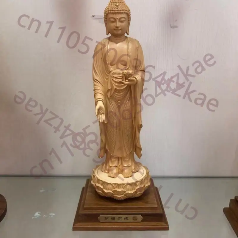 

Тайваньская статуэтка Будды из резного кипарисового дерева, фигурка Будды Амитабхи Гаутамы с подставкой, украшение для домашнего храма