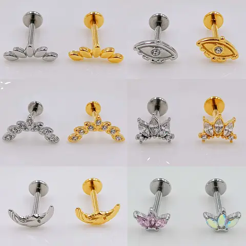 Flower Labret Piercing Forward Helix Moon Face Earring Leaf Horse Eye 100% 316L Stainlesss Steel Internally Threaded Tragus Stud