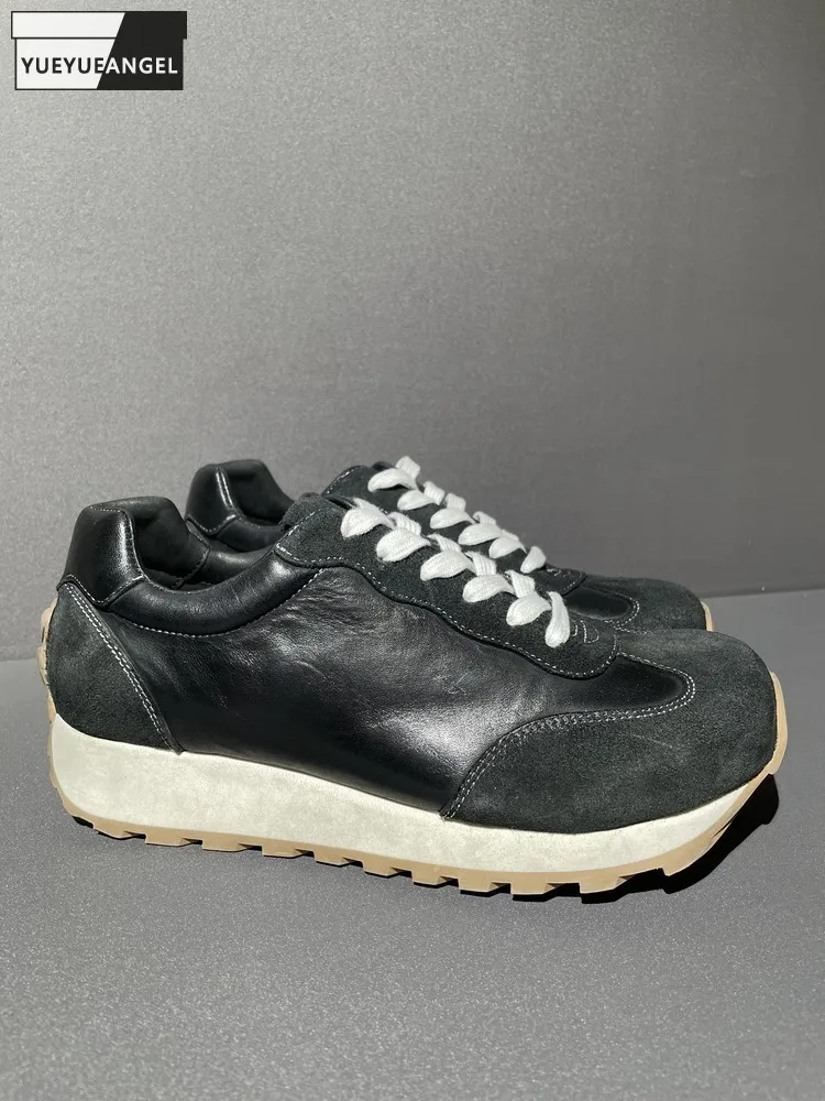 

Повседневная мужская уличная обувь с низким вырезом из натуральной кожи в стиле пэчворк, с круглым носком, вентилируемая, износостойкая обувь, удобная обувь на шнуровке