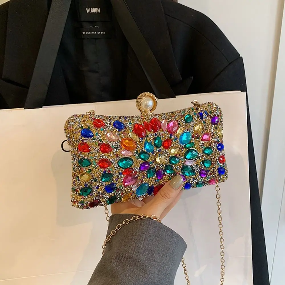 

Shiny Evening Banquet Bag Sequin Bling Glitter Colorful Rhinestone Shoulder Bag Crystal Clutch Bag Chain Crossbody Bag Women