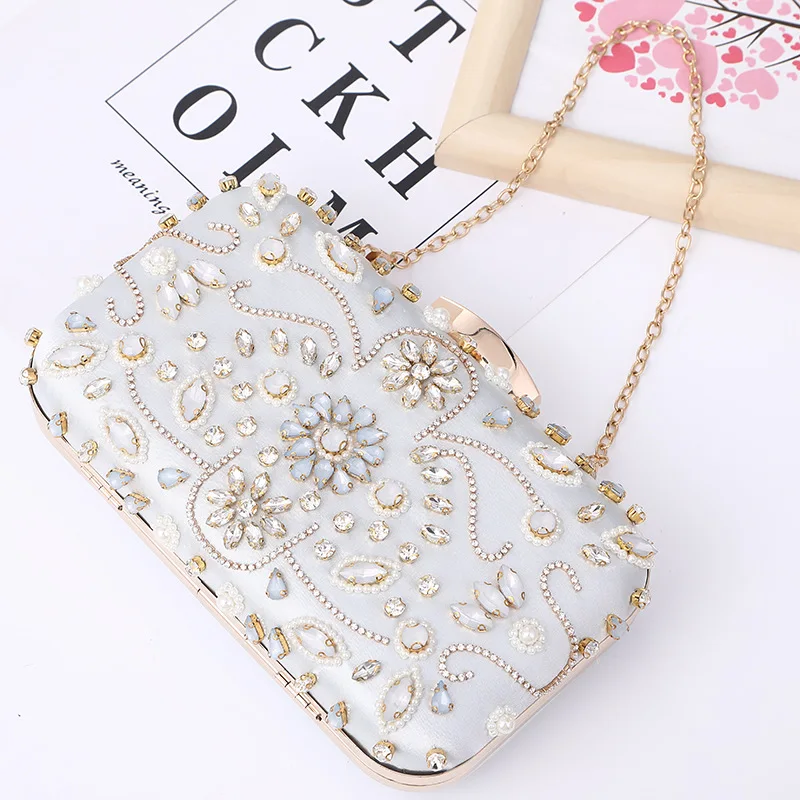 Luxury Rhinestone Women Shoulder Clutch Bag Evening bags with Diamond Pearls Beads Messenger Handbag Phone Bag for Party