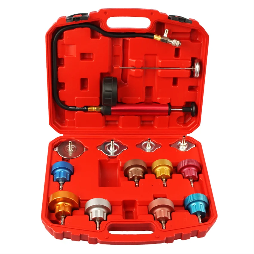 Universal Automotive Radiator Pressure Tester Kit 14PCS Car Leak Detector tool Auto Cooling System Testing Tool Alloy Material