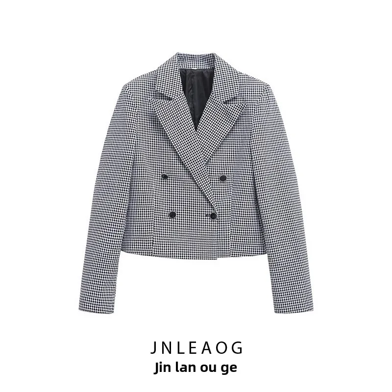 

JNLEAOG New Faionable Casual Plaid ort Suit Jaet Women's Design Sensation Sli Coat Polyester Fiber Long Sve