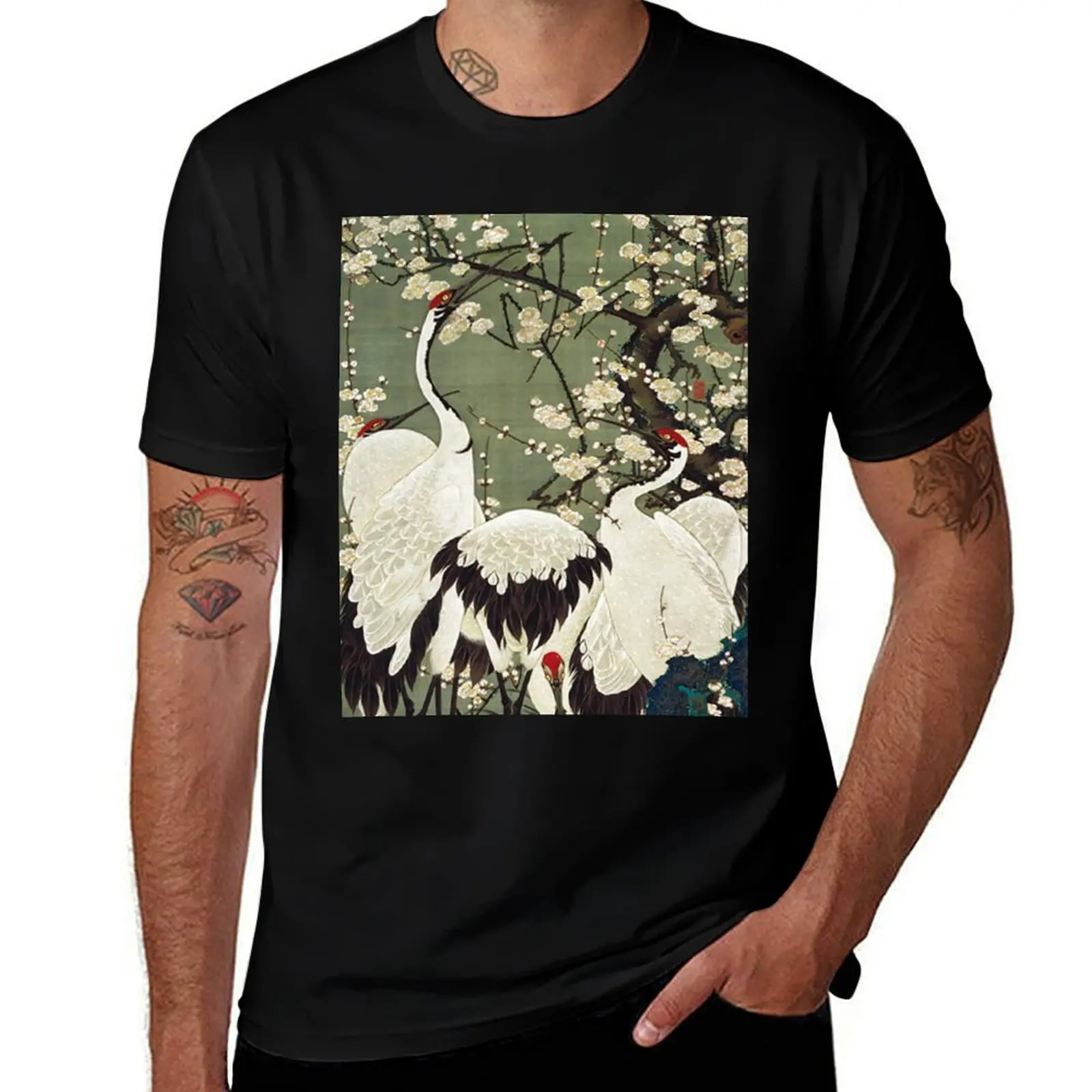 

Мужская футболка Jakuchu и мужская рубашка Cranes for Favourite, роскошная футболка, рубашка с цветами аниме t Ito Plum Artist, оверсайз