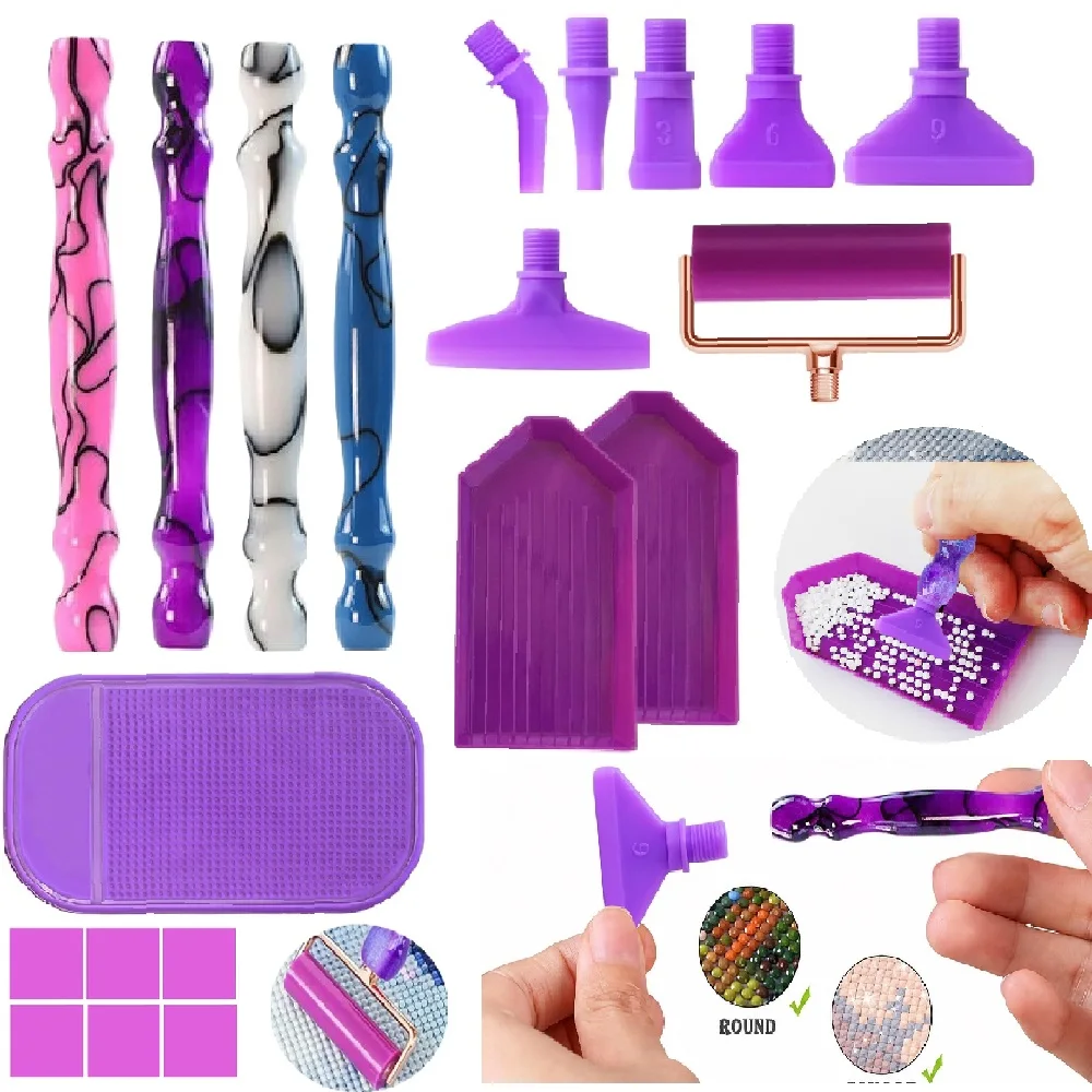 Textured resin threaded interface dotting pen, equipped with a plastic threaded interface, with interchangeable tips in the shapes of a bent tip/1/2/3/6/9/scraper, DIY diamond painting tool accessories