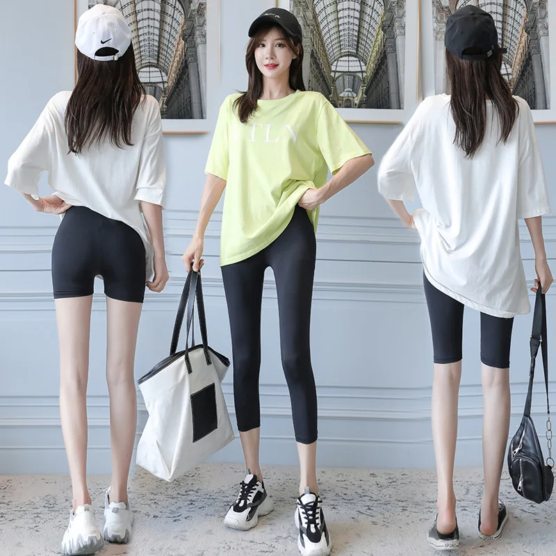 Modale High-Waist Women's Safety Pants Summer Anti-Light Three-Quarter Length Slimming Five-Seven Lengthened Tight-Fit Base L...