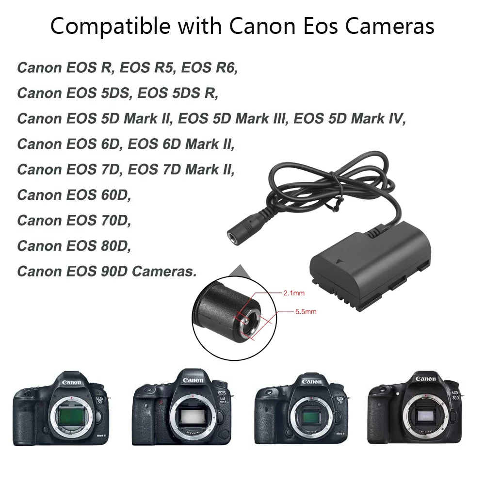 DR-E6 DC Coupler LP-E6 Giả Pin Bộ Chuyển Đổi Nguồn Điện Cung Cấp Bộ Dành Cho Canon EOS 90D 80D 60D 6D 7D 5D mark II III IV V. V...