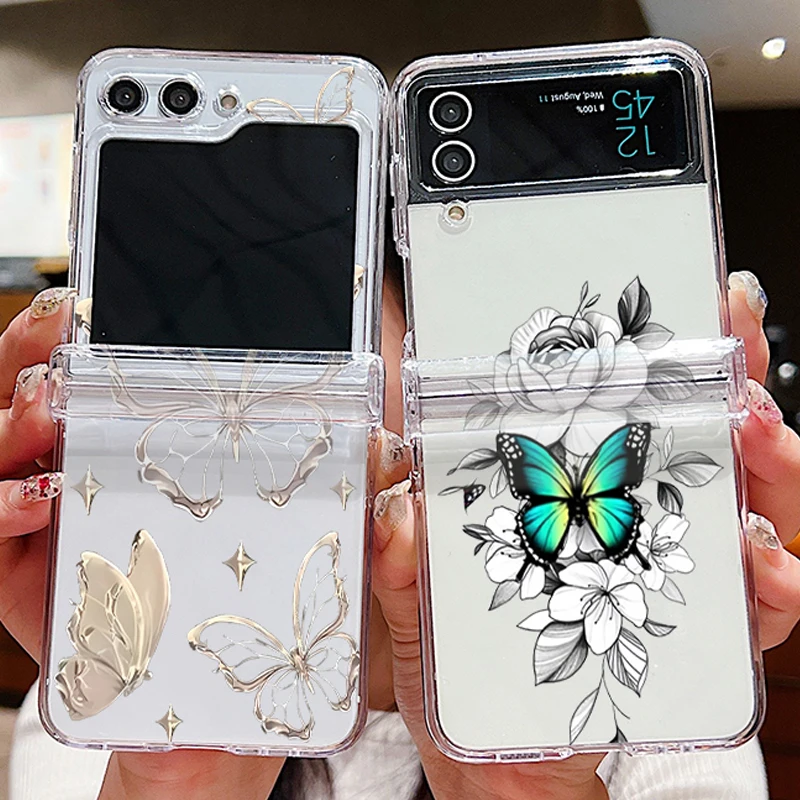 Hülle für Samsung Galaxy Z Flip7 Flip8 Flip6, Retro-Schmetterlingsmuster, klare Faltbare Schutzhülle für Samsung Galaxy Z Flip 8 7 6 5 4 3 5G