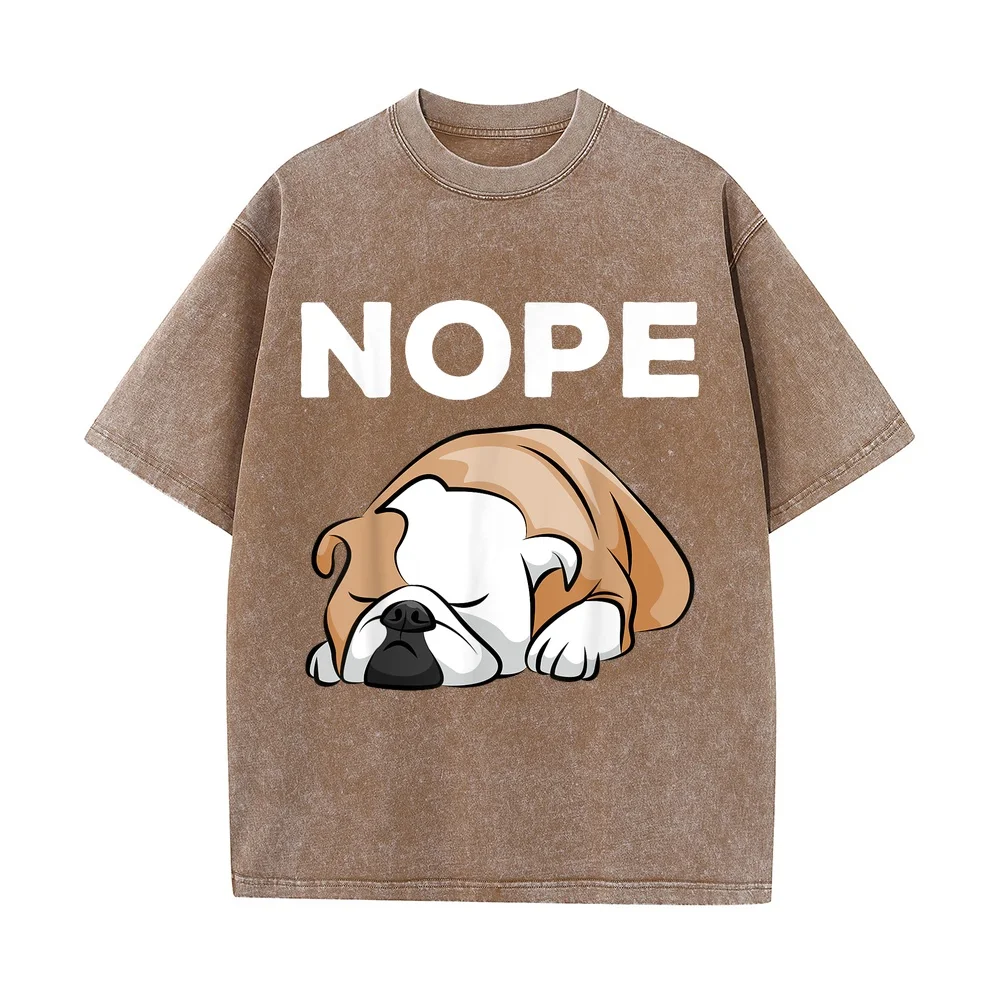 Nope Bulldog T-Shirt for Men Women Kids Graphic T Shirts Tops Summer Essential Printed Shirt Puppy Fan Dog Lover Tee Casual Pet