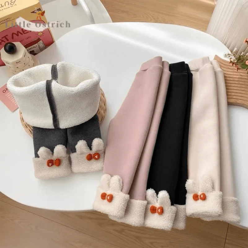 Baby Girl Fleece Inside Pant Infant Toddler Child Middle Waist Warm Trouser Casual Cotton Cartoon Bottom Baby Clothes 12M-7Y