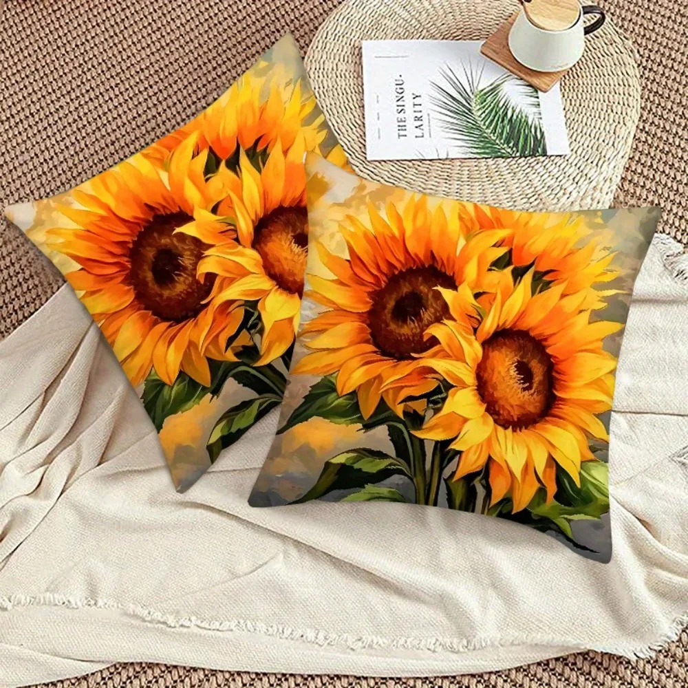 

Sunflower Cushions Pillowcase Printed Polyester 45x45cm Throw Pillowcover Decorative Sofa Cushion Pillowslip Home Decor