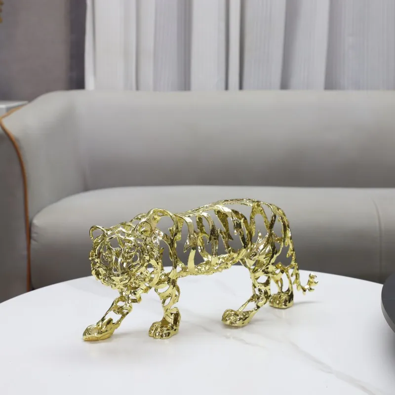 金属工芸品-人工動物彫刻-金色の透かし彫り-ライオン-馬-象-アート＆クラフト装飾品-ホームデコレーション