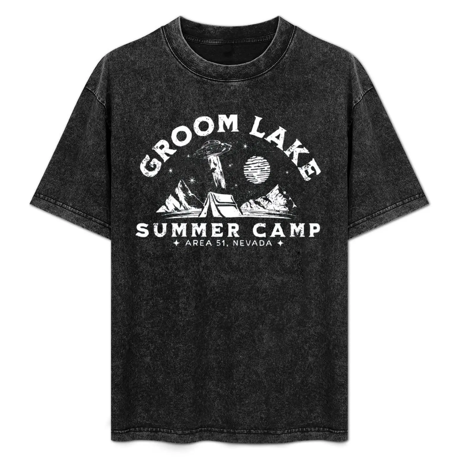 

Groom Lake Summer Camp - Funny Area 51 Alien UFO Graphic T-Shirt for a boy oversized graphic tee cheap stuff shirts men