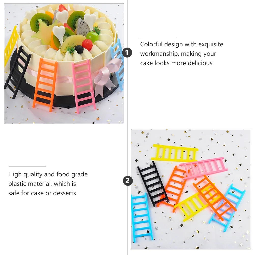 

10pcs Cake Ladder Decoration Plastic Trapezoidal Shape Stick Supplies for Birthday Dance Party Cake Toppers Decorations