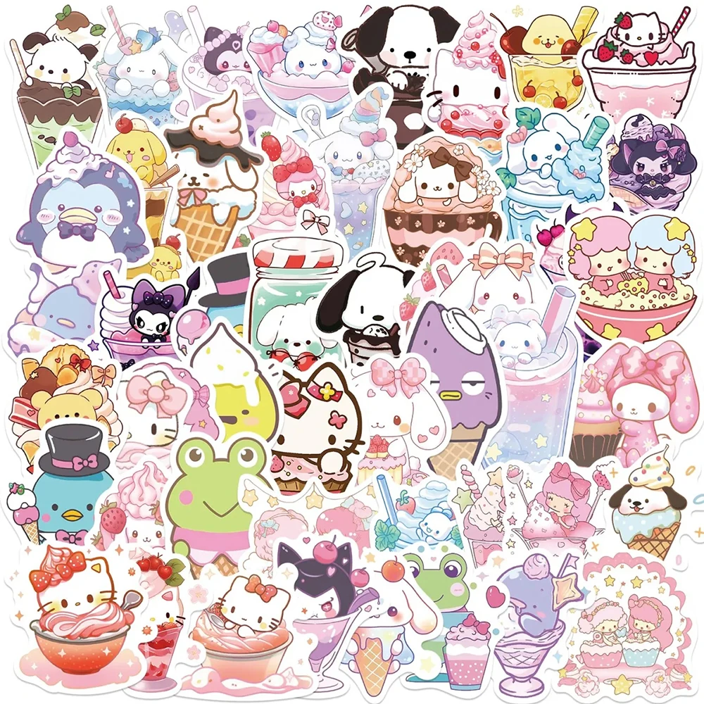 10/30/50pcs Funny Cute Sanrio Ice Cream Sticker Cinnamoroll Hello Kitty Graffiti Decal Laptop Phone Suitcase Stickers Girls Toys