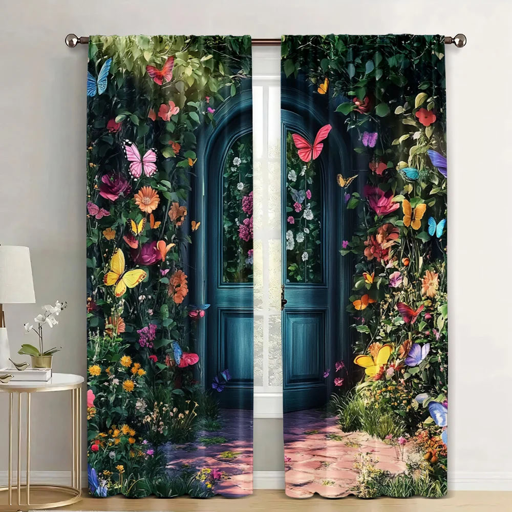 2pc,   Window Drapes Wonderland Green Fence Tea Machine Washable Polyester,Without Electricity Family Party Applies to Festive