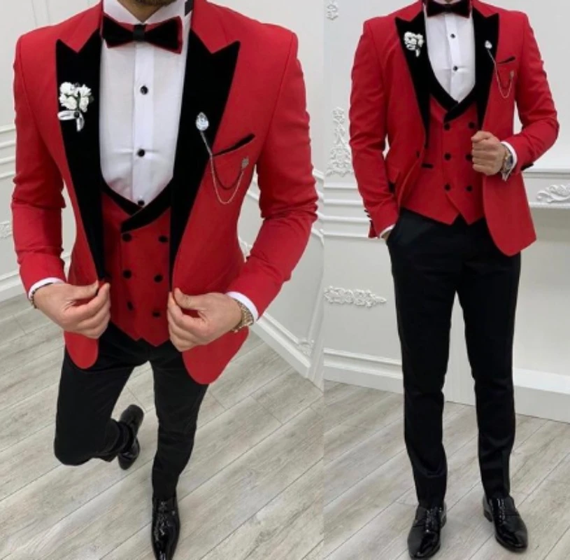 2023 Costume Slim Fit Men Suit Black Pant Slim Fit Groom Tuxedos For Formal Wedding Suit Terno Masculino Jacket Pants Vest 3 PCS