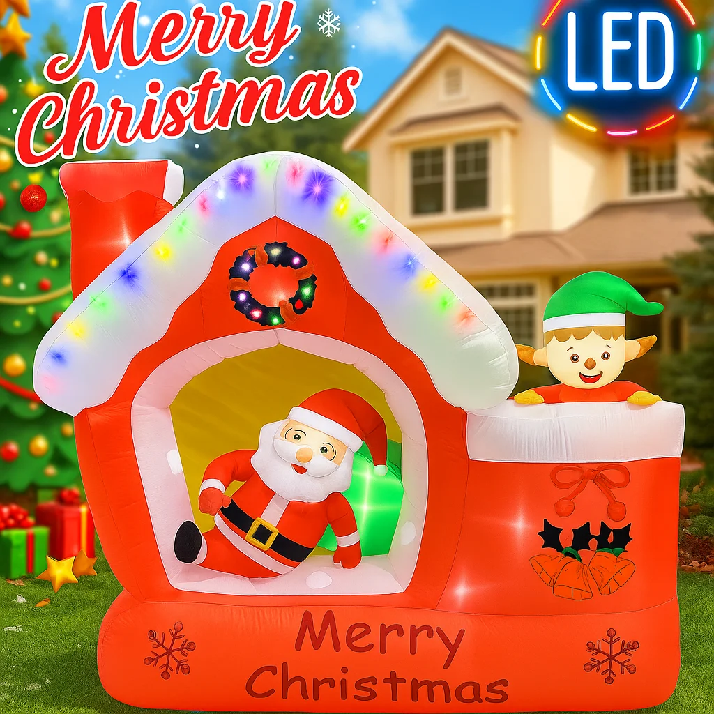 Illuminazione natalizia gigante da 7 piedi con luci a LED Natale gonfiabile Casa di Babbo Natale Elfo Forniture per prato di Natale Ornamenti per feste in casa