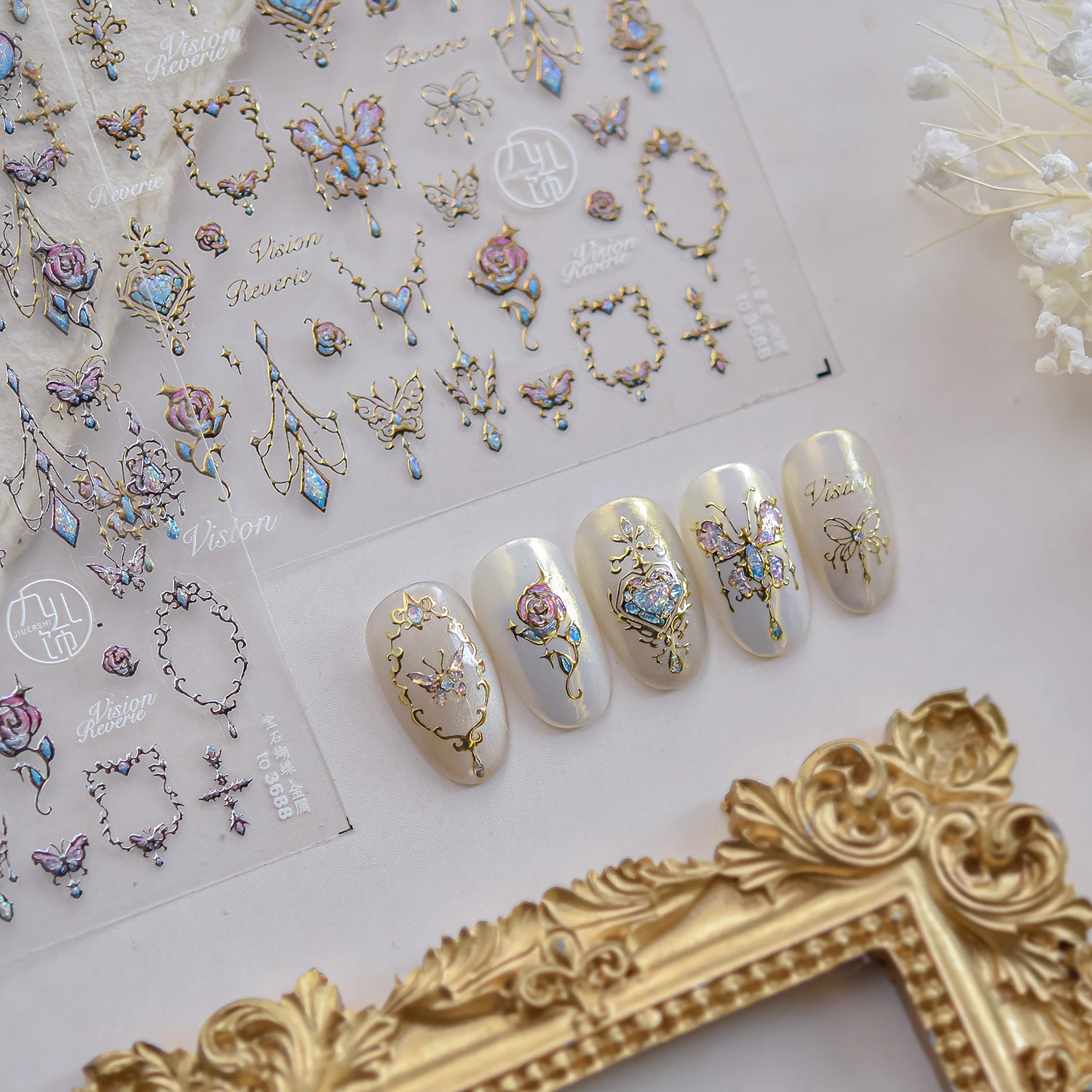 

1PCS Nail Stickers Flowers, Butterflies Glittered Nail Art Stickers Summer Fresh Diamond Sequin Decals Popular Nail Stickers