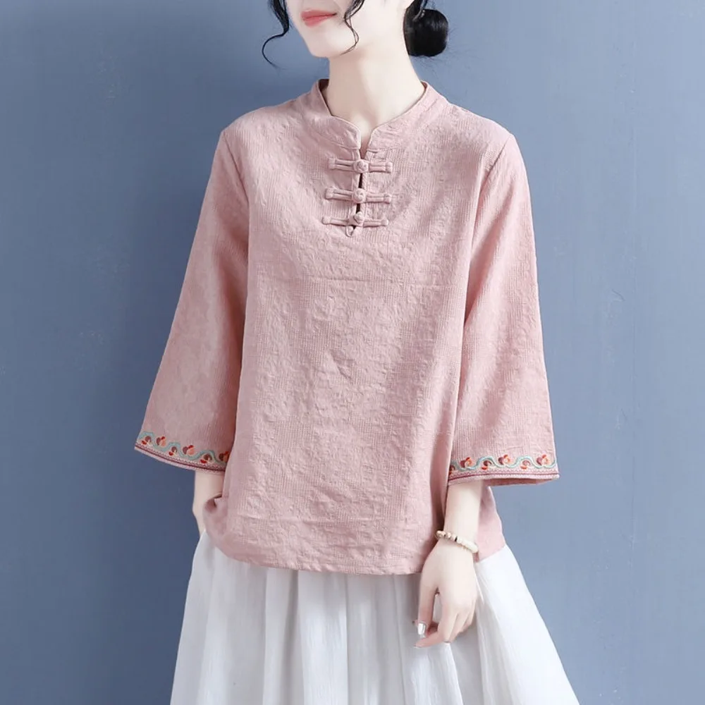 

Streetwear Fashion Clothes Tees Y2k Top Harajuku Vintage Shirts for Women Clothing Ethnic Style Embroidery Cotton Linen Casual