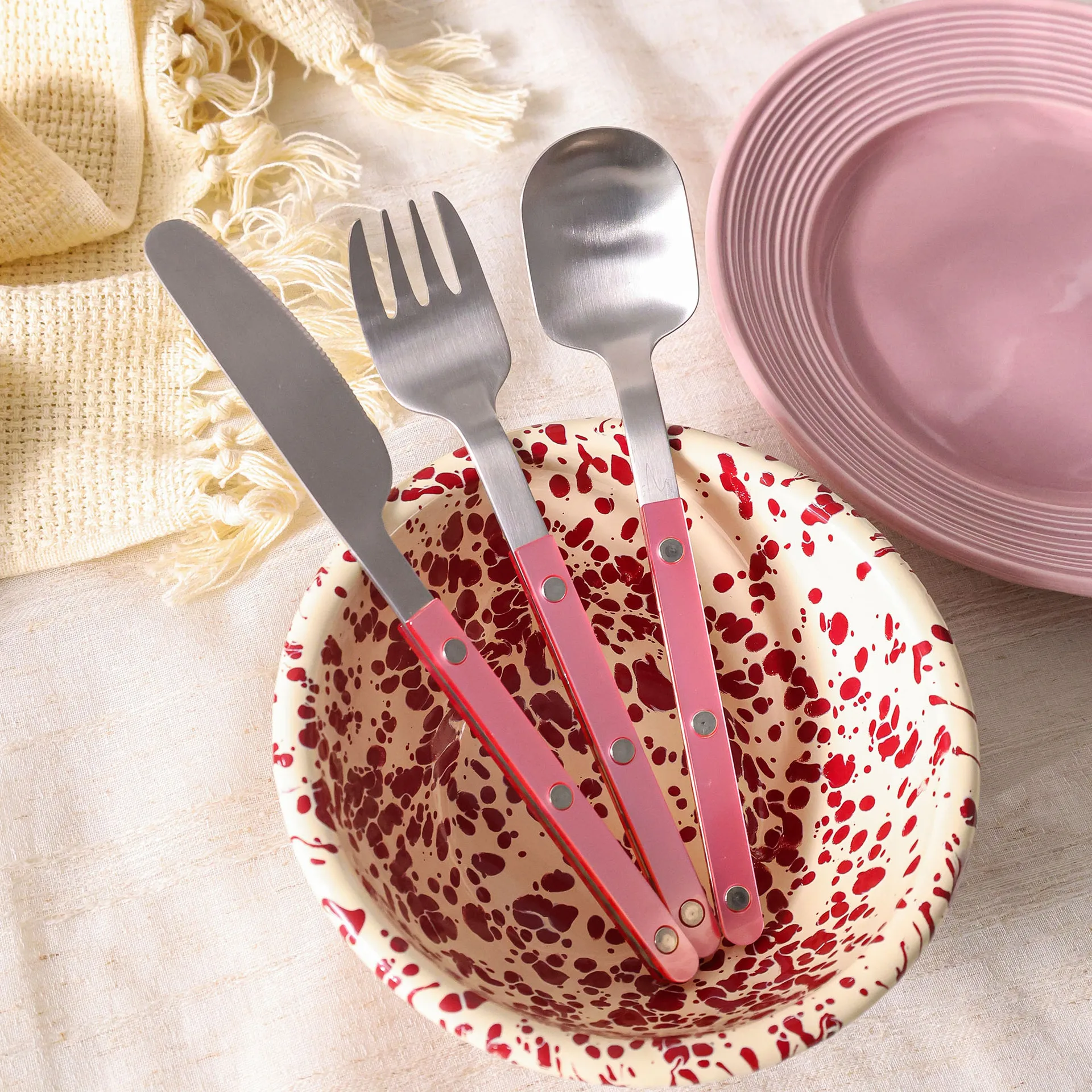 Fluorescent French 304 Western Style Knife, Fork, Spoon, Dessert Fork, Spoon, Clip Handle Nail Tableware Set of 3 Pieces