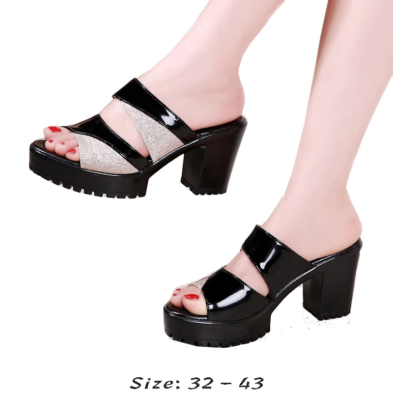 

High quality sandals for women 8cm high heel new 2025 summer size 32 33 42 43 platform open toe elegant shoe black red silver