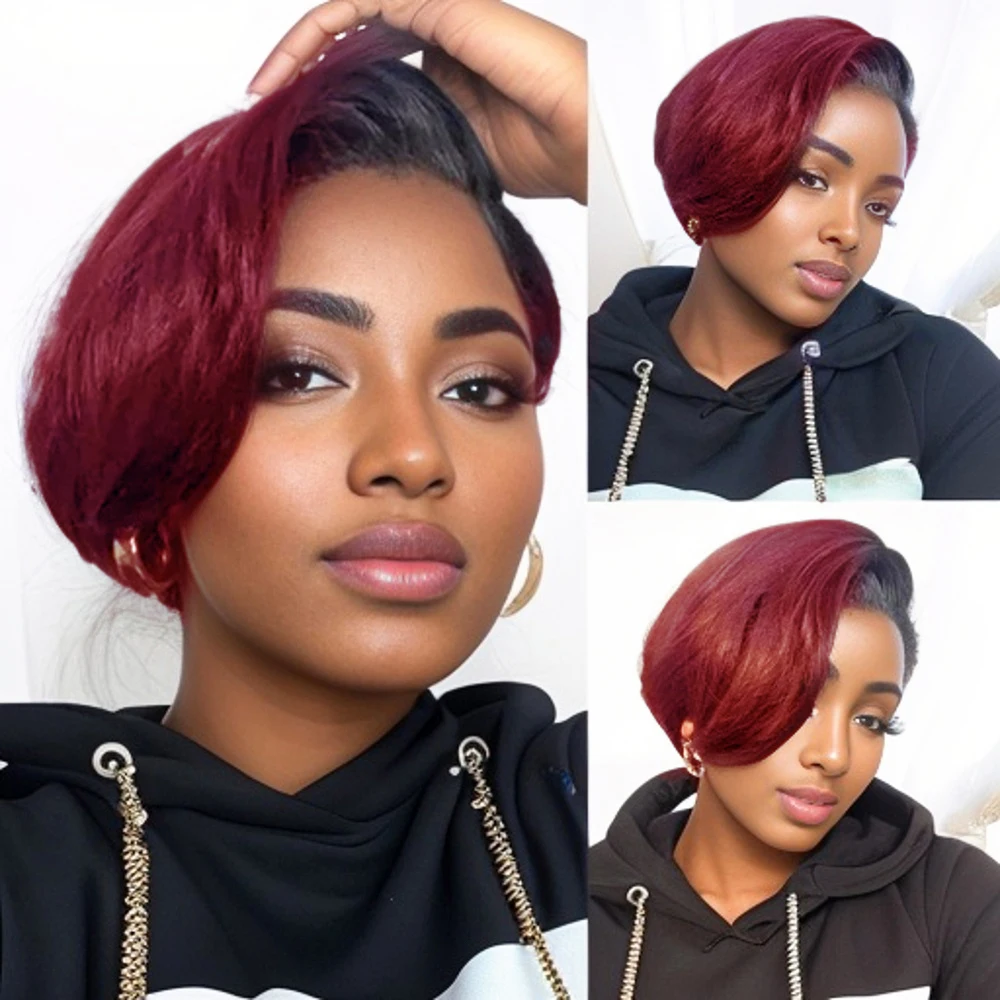 

13x4 Lace Frontal Short Bob Pre Plucked 1b/30 Blonde Highlight Human Hair Wigs pixie cut human hair wigs daily party use wig