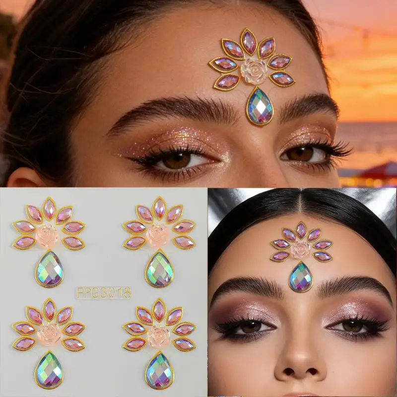 Glänzende Strass-Gesichtsjuwelen-Aufkleber Selbstklebend Schillernd Für Festival Rave Halloween Cosplay Make-up – Detail 6