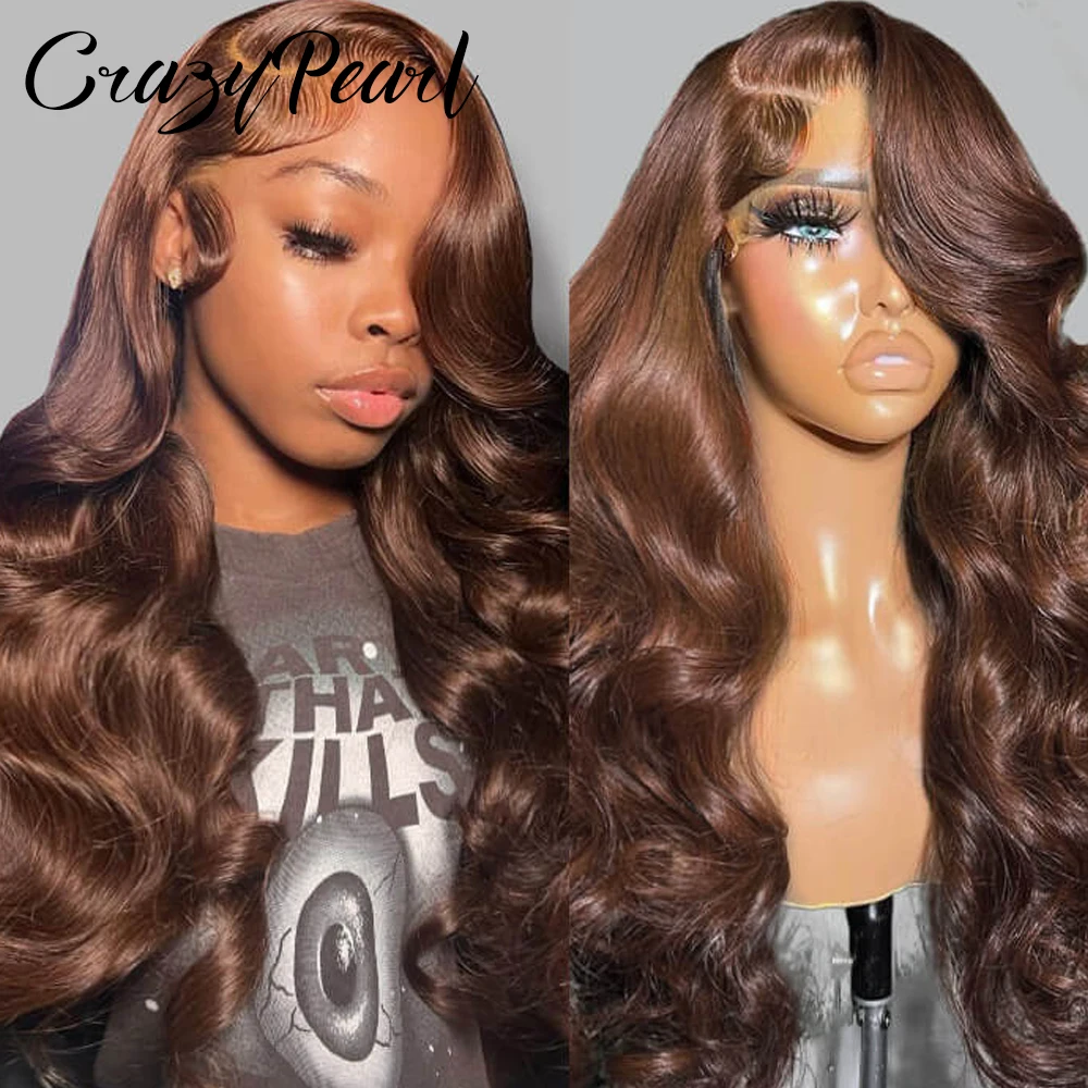 

CrazyPearl 13X6 Lace Front Wig Chocolate Brown Body Wave Color 4# 5X5 Lace Closure Wig Human Hair Colored Human Hair Wigs 180%
