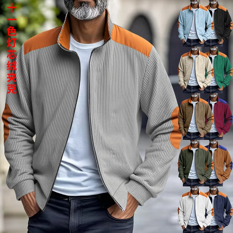 Autumn And Winter Coat Men's Simple Piece Retro Stand-up Collar Zipper Cardigan Casual Jacket Men