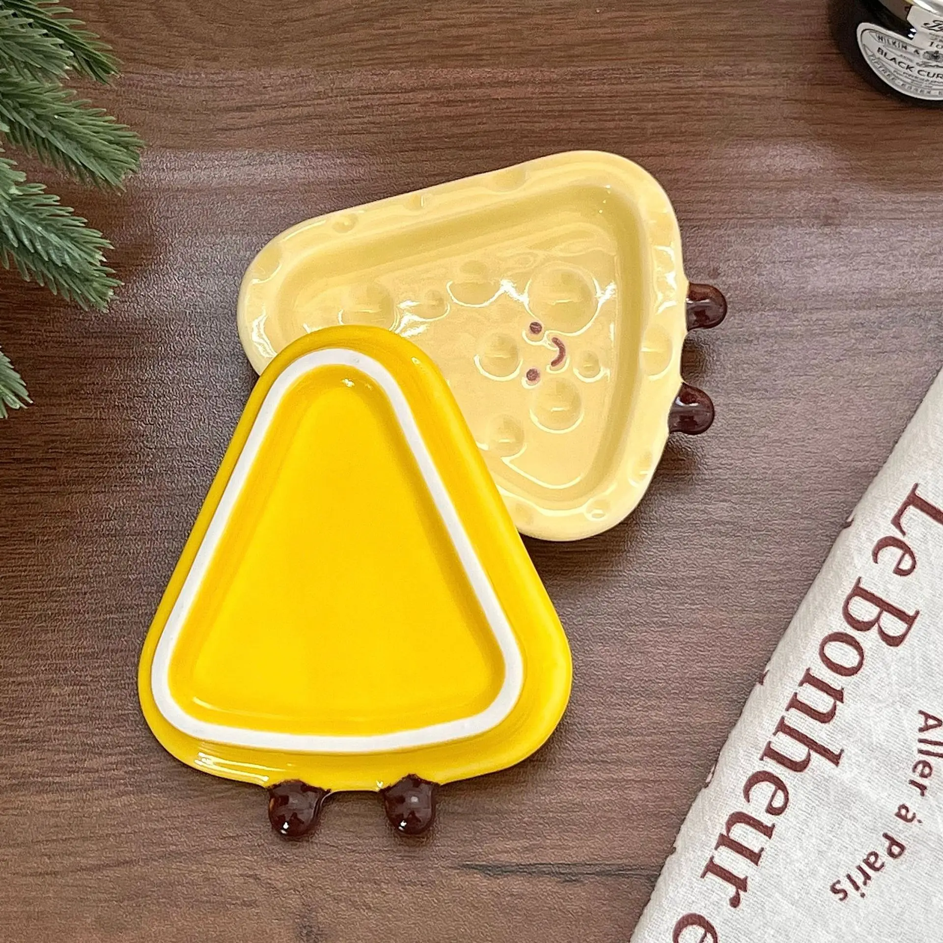 

Hand Painted Ceramic Cheese Dip Dish Cute Cheese Shape Under Glaze Color Home Decor Tableware
