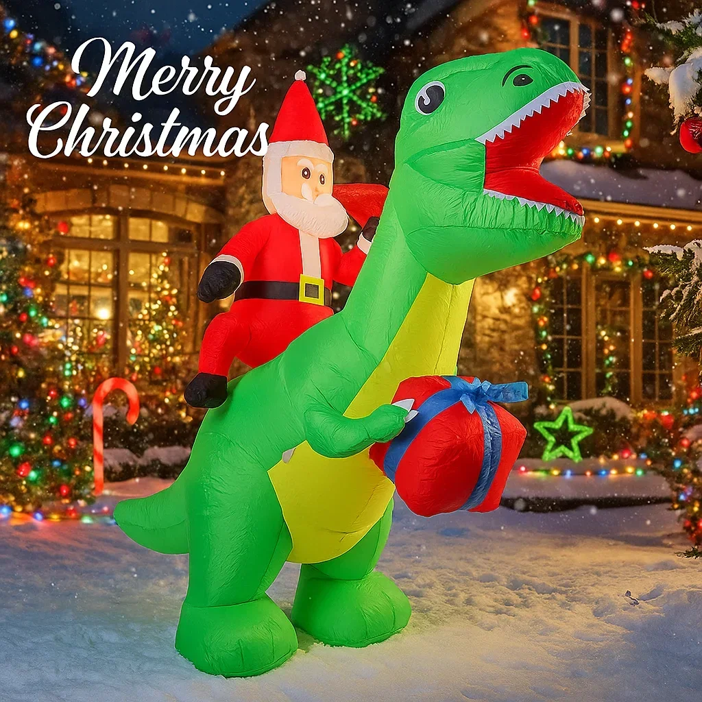 Giocattolo gonfiabile del dinosauro di Babbo Natale da 5,91FT con la luce del LED Decorazione del partito del prato del cortile di Natale Regalo dell'ornamento del fornitore della casa di Natale