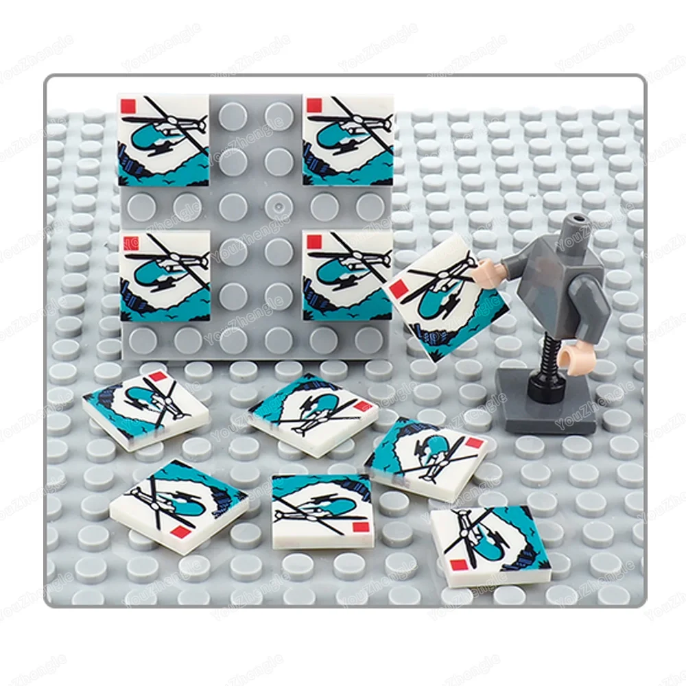 Emergency Rescue Helicopter Printed Pattern Building Block 2x2 Tiles 3068 Parts MOC Figures Equipment Accessories Model Gift Toy