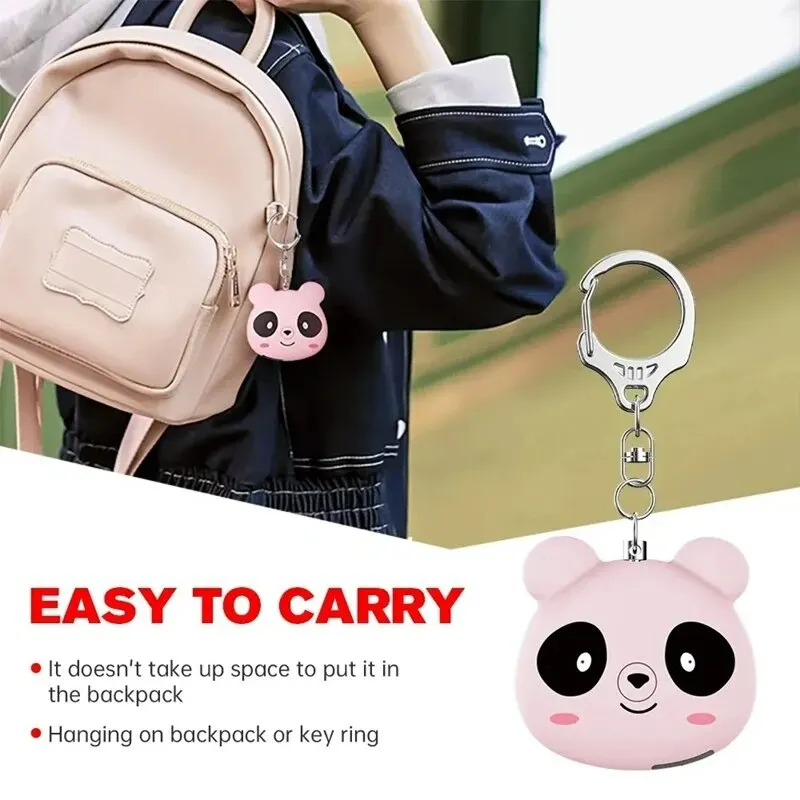 Personal Safety Alarm Guard Cute Panda Student Backpack Keychain Pendant SOS Distress Device With 130dB Self Defense Alarm