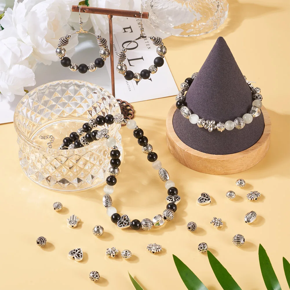 130pcs Antique Silver Color Tibetan Style Alloy Bead Loose Beads for Bracelet Necklace Earrings Handmade Jewelry Making Supplies