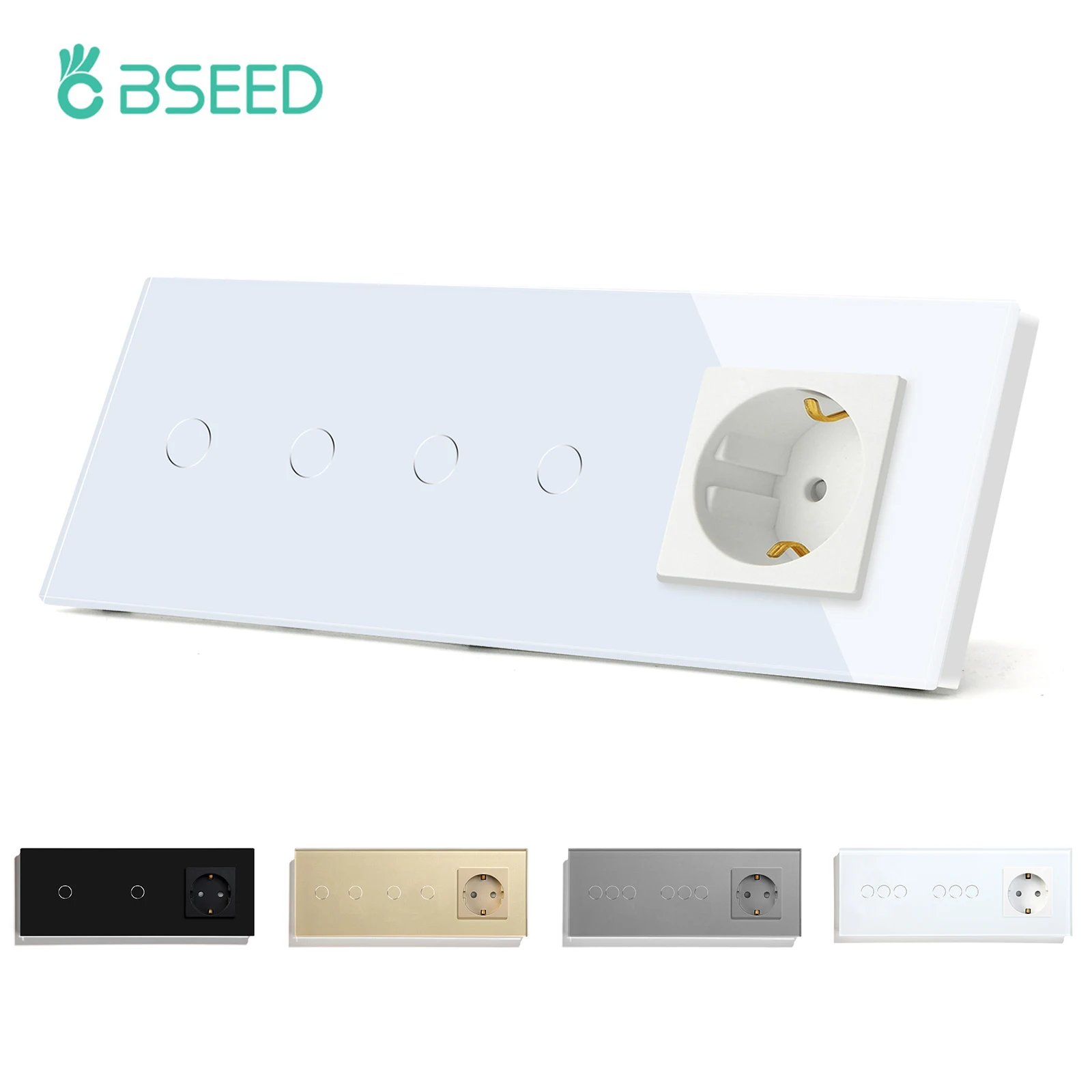 BSEED EU Standard Double 1/2/3Gang 1Way Touch Switch EU Wall Sockets Glass Panel Wall Led Power Light Switches Sensor Switches