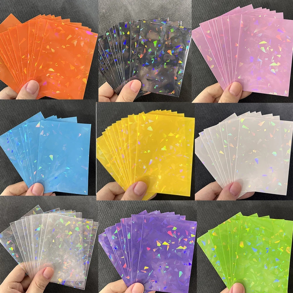 

60PCS Sparkling Colorful Transparent Card Sleeves,66x91mm,Broken Gemstone Design, Protector for Collectible Cards/ PTCG Photo