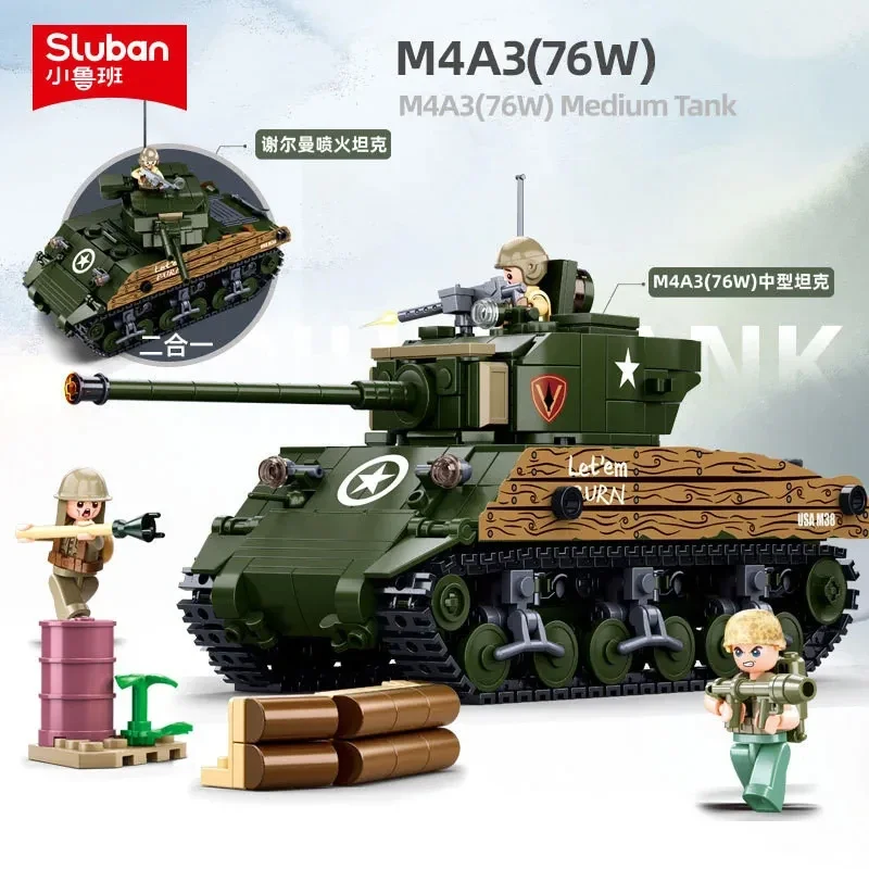 715PCS M4A3 Medium Tank Model Building Blocks WW2 Classic Army Armored Tank Figure Bricks Set DIY Toys For Kids Holiday Gifts