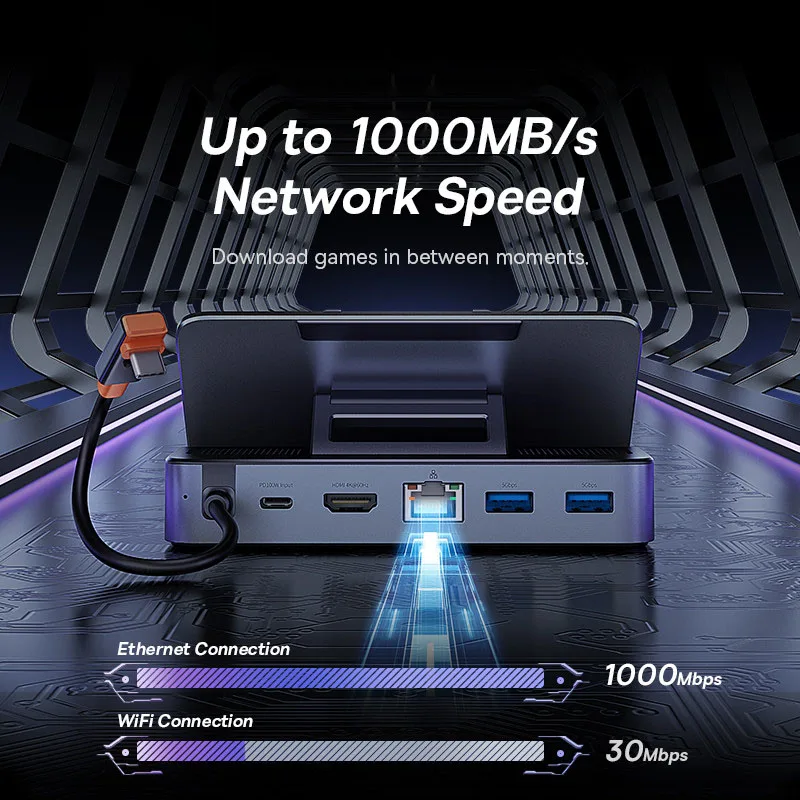 Nintend 스위치 유형 C-HDMI 4K@60Hz RJ45 기가비트 PD 100W 유형 C USB 3.0 허브용 스팀 데크용 Baseus USB C 도킹 스테이션 썸네일 4