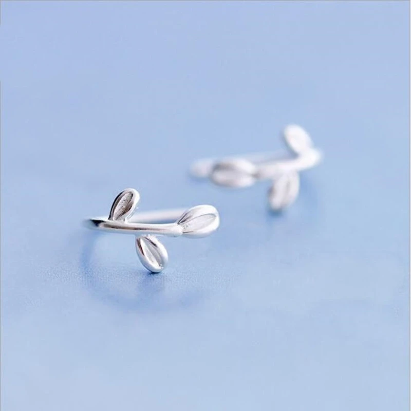 New Arrival Fashion Jewelry Ear Hook 925 Sterling Silver Sweet Leaves Sprout Leaf Simple Women Popular Earrings