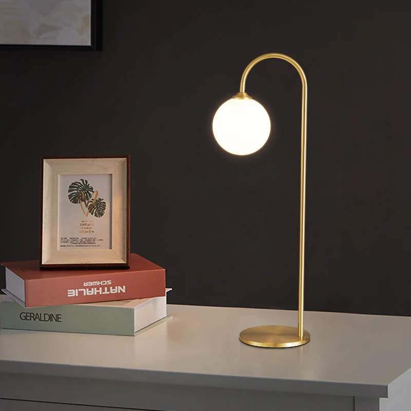 BELLE Contemporary Brass Table Lamp LED Gold Copper Desk Decor Lighting for Modern Home Study Bedroom